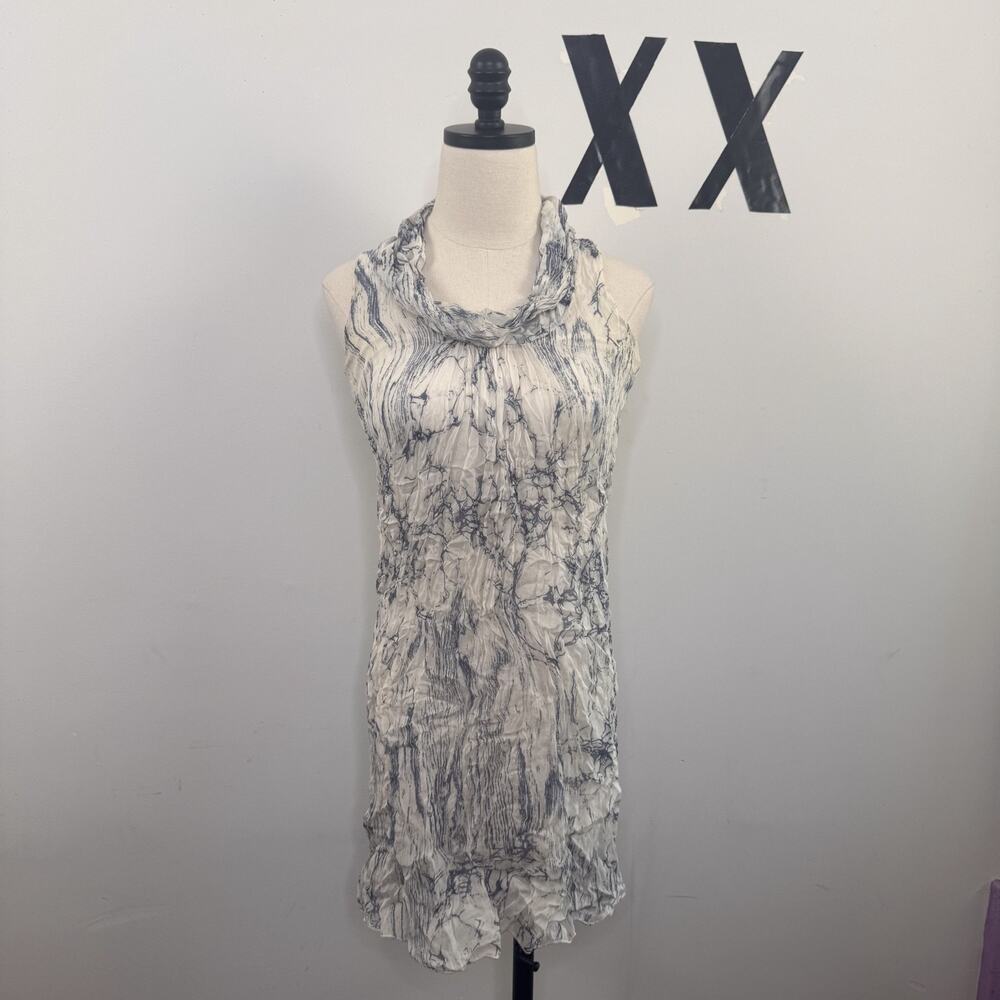 Via Signoria 100% Silk White Cowl Neck Mini Dress Draped Luxe Italy XS